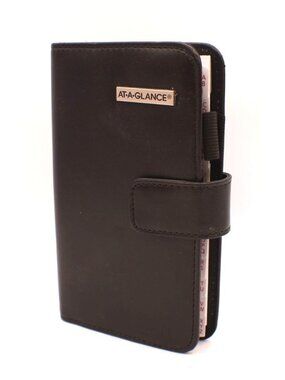 At-A-Glance Black Leather Snap Closure Spiral Planner Organizer Cover 803-1500